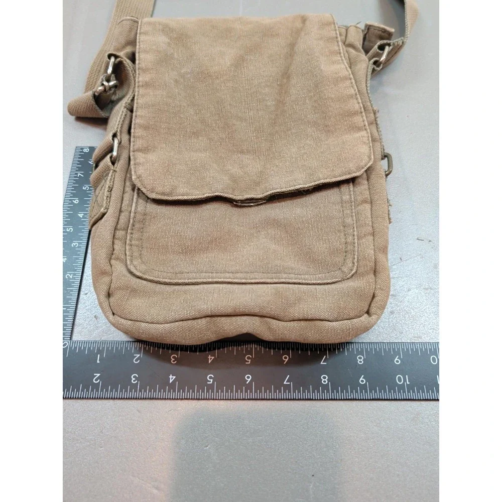 Vintage Khaki Canvas Crossbody Bag Military Utilitarian Shoulder Travel Bag